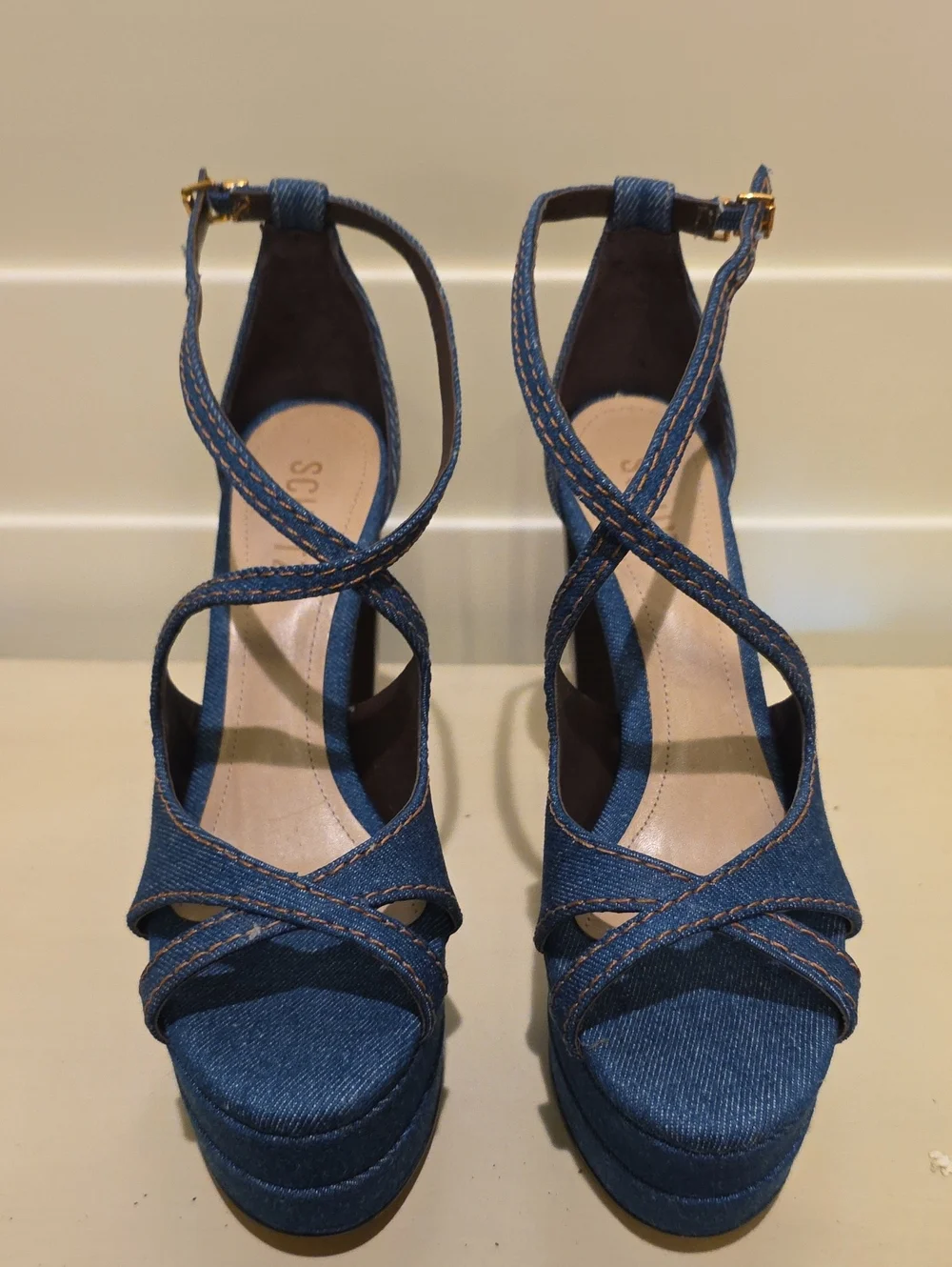 New Denim Blue Crisscross Platform Sandals - Unbranded